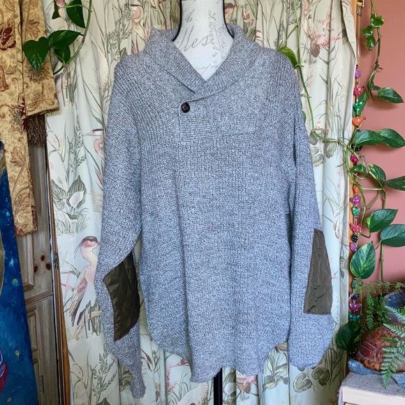 Vintage 80s LL Bean Men’s Elbow Patch Collared Wool Blend Sweater Large - Picture 2 of 10